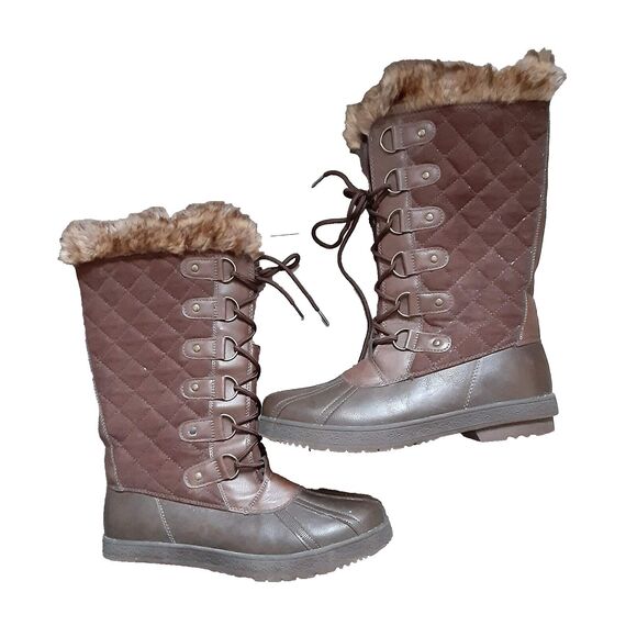 Marley brown quilted winter boots 8.5 M lace up faux fur worn once - Picture 2 of 4